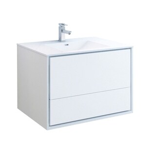 Fresca Catania 36" Glossy White Wall Hung Modern Bathroom Cabinet w/ Integrated Sink