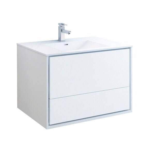 Fresca Catania 36" Glossy White Wall Hung Modern Bathroom Cabinet w/ Integrated Sink