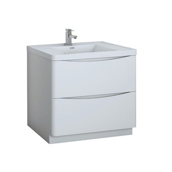 Fresca Tuscany 36" Glossy White Free Standing Modern Bathroom Cabinet w/ Integrated Sink