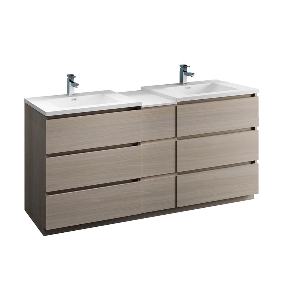 Fresca Lazzaro 72" Gray Wood Free Standing Double Sink Modern Bathroom Cabinet w/ Integrated Sinks