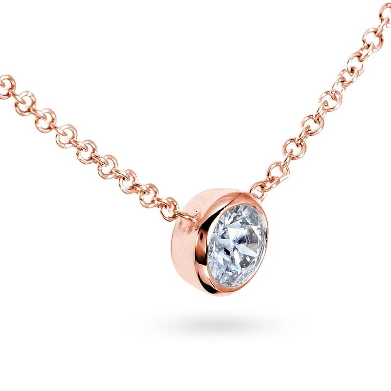 Annello by Kobelli 14k Gold 1/4 Carat Lab Grown Diamond Solitaire Bezel 16" Necklace - Multiple Color Options
