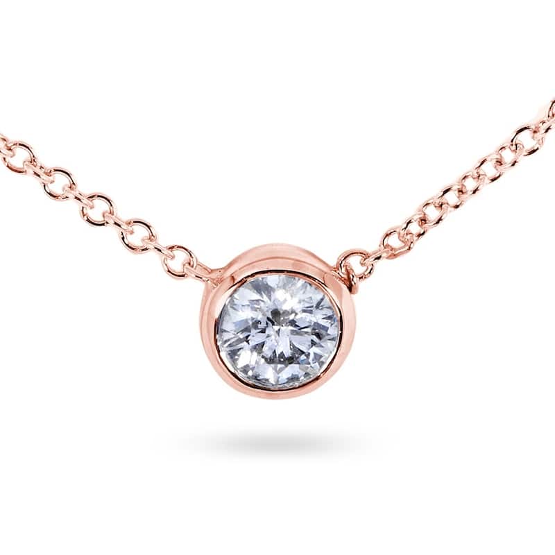 Annello by Kobelli 14k Gold 1/4 Carat Lab Grown Diamond Solitaire Bezel 16" Necklace - Multiple Color Options