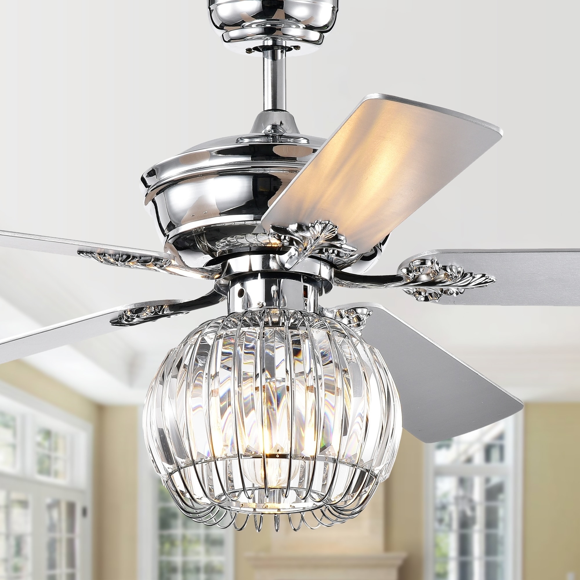 Details About Dalinger Chrome 52 Inch Lighted Ceiling Fan With Globe Silver Grey