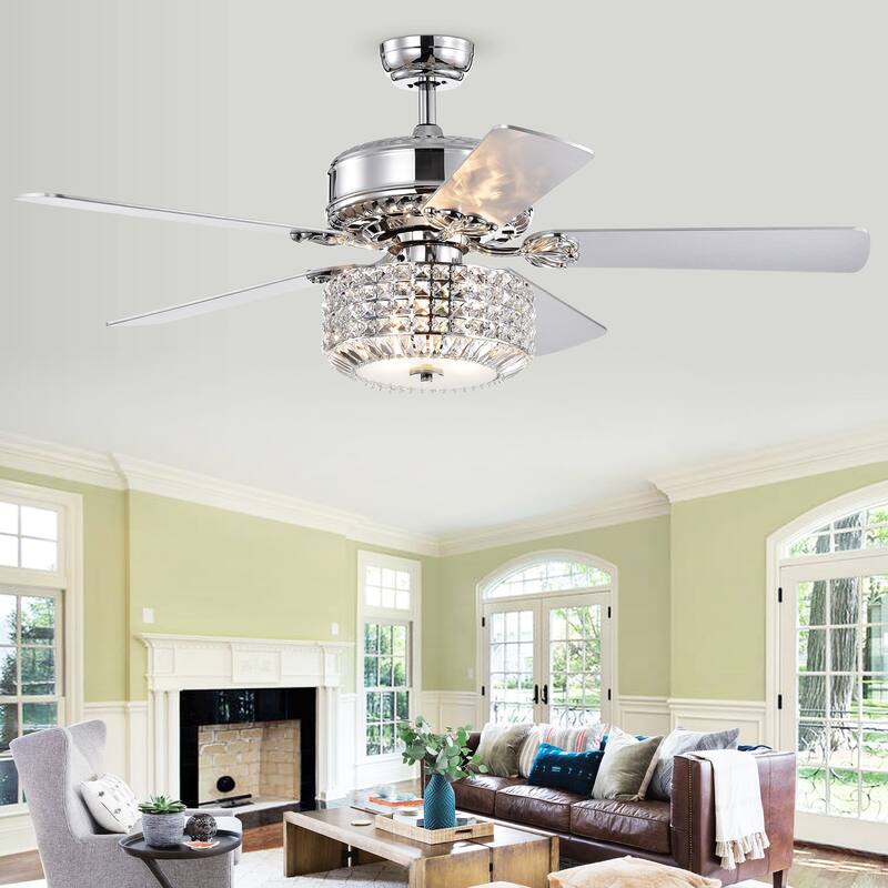 Copper Grove Simitli Remote Control Reversible Blade Chrome 52-inch Lighted Ceiling Fan with Crystal Shade