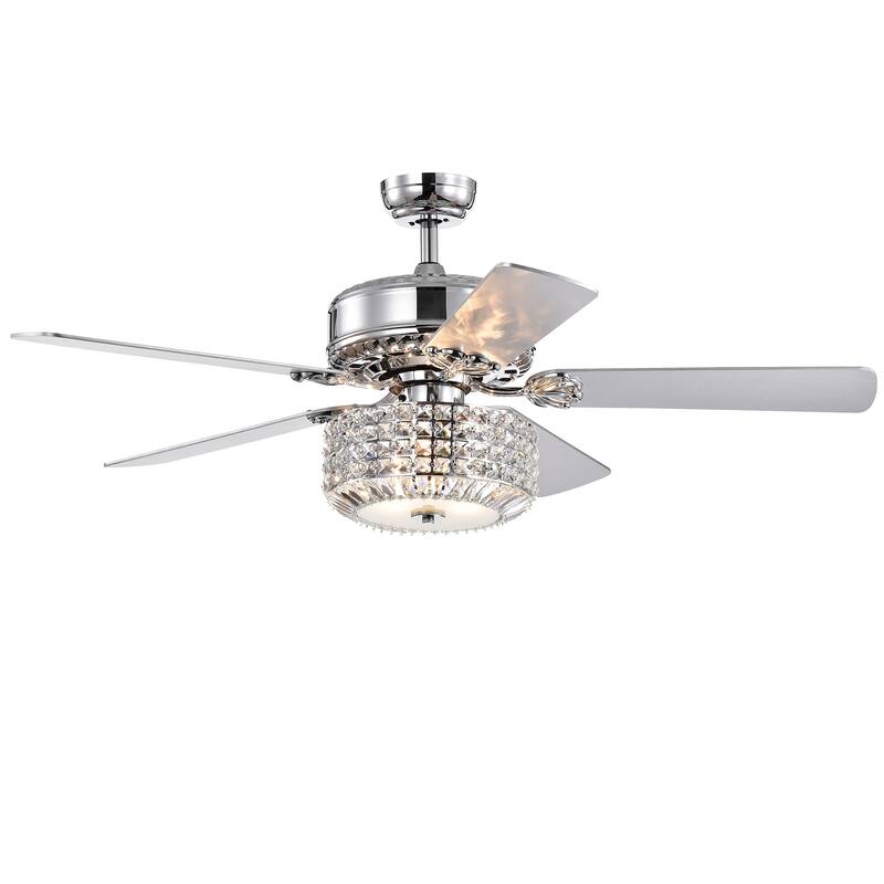 Copper Grove Simitli Remote Control Reversible Blade Chrome 52-inch Lighted Ceiling Fan with Crystal Shade