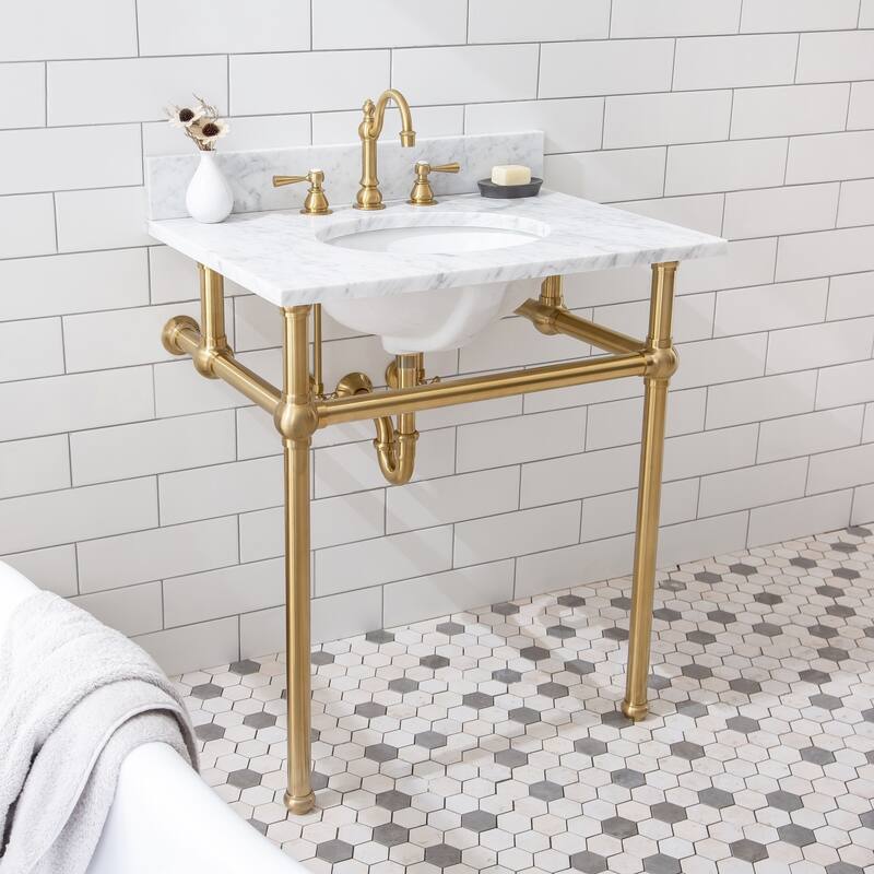 Embassy 30 Inch Wide Single Wash Stand, P-Trap, Counter Top with Basin, F2-0012 Faucet and Mirror included