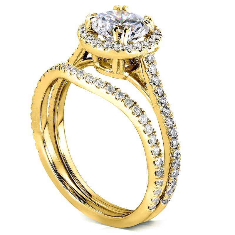 Kobelli 1.5 Carats Moissanite & Natural Diamond Solid 14k Gold Original Round Halo Bridal Set