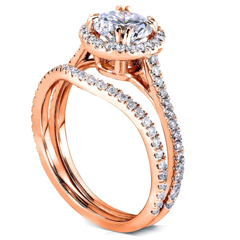 Kobelli 1.5 Carats Moissanite & Natural Diamond Solid 14k Gold Original Round Halo Bridal Set