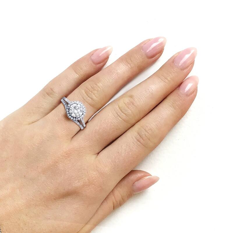 Kobelli 1.5 Carats Moissanite & Natural Diamond Solid 14k Gold Original Round Halo Bridal Set