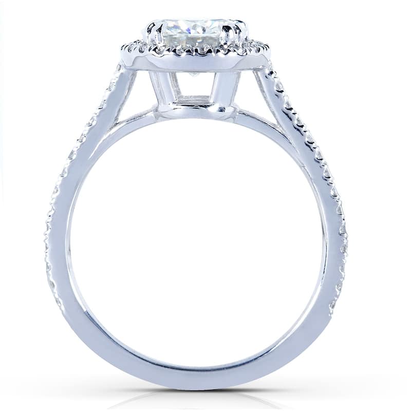 Annello by Kobelli 14k Gold 1ct Moissanite and 1/2ct TDW Diamond Halo Cathedral Bridal Set