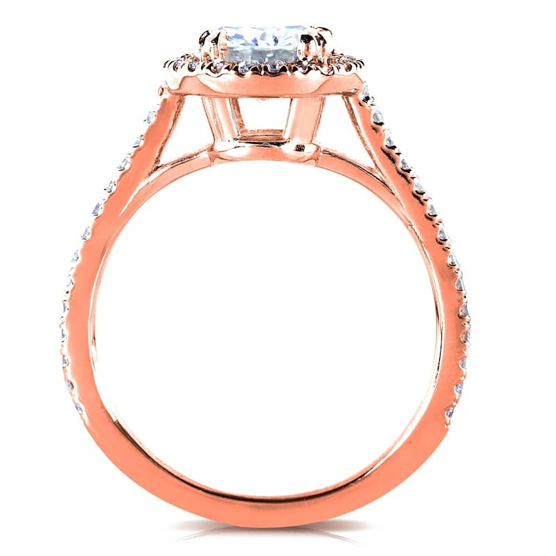 Annello by Kobelli 14k Gold 1ct Moissanite and 1/2ct TDW Diamond Halo Cathedral Bridal Set