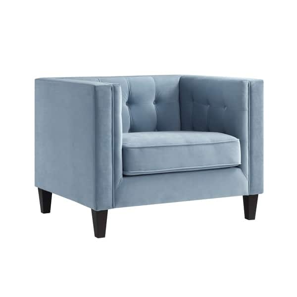 Shop Paolo Velvet Tufted Club Chair Square Arms Tapered Legs Overstock 27066509