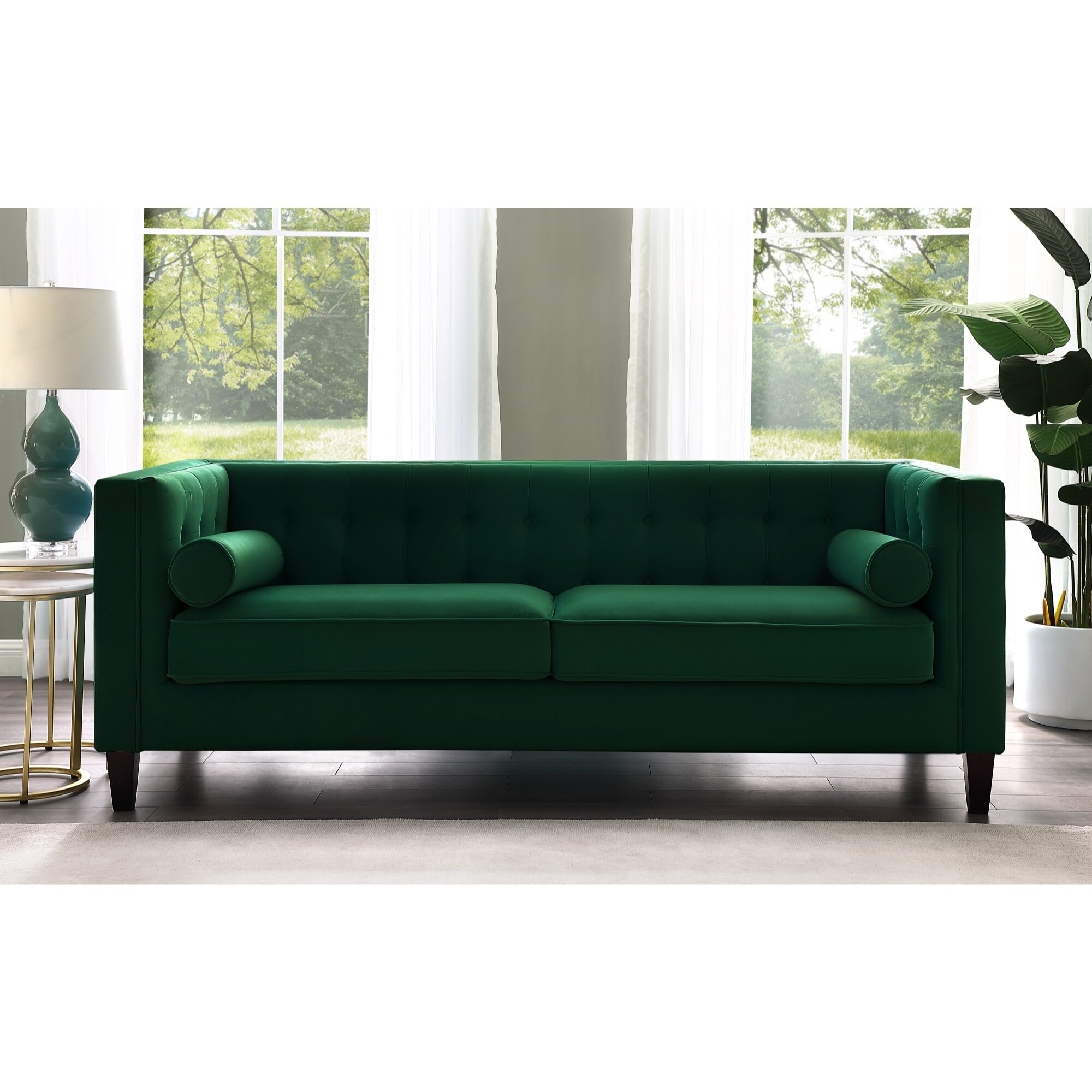 Paolo Velvet Button Tufted Sofa - Square Arms, Tapered Legs | eBay