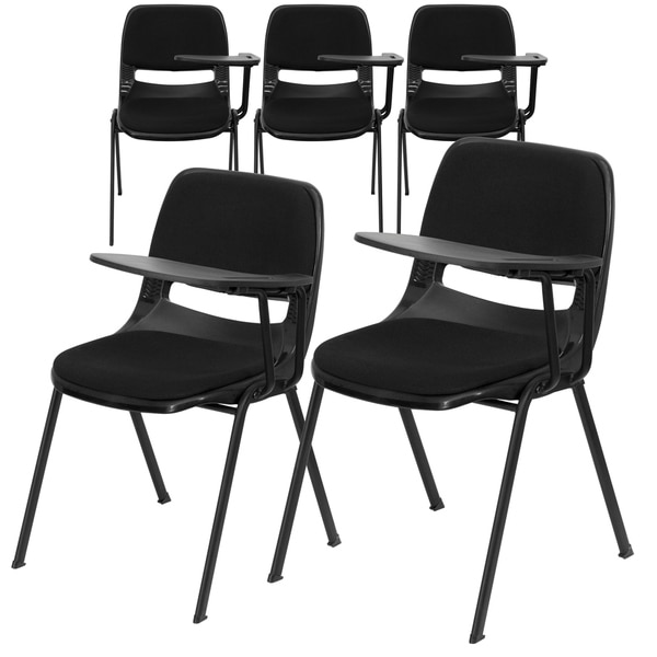 5PK Black Padded Ergonomic Shell Chair with Left Handed Flip-Up Tablet Arm