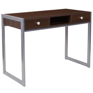 Lancaster Home Dark Wood Grain Finish Desk with Two Drawers and Silver Metal Frame (Dark Wood Grain)