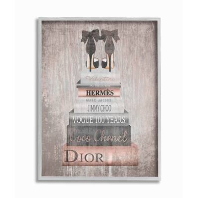 The Stupell Home Decor Book Stack Heels Metallic Pink Gray Framed Art, 11 x 14, Proudly Made in USA