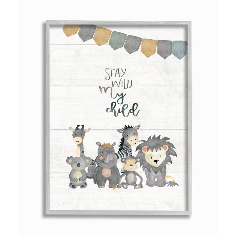 Stupell Stay Wild My Child Animals Gray Framed Art, 11 x 14, Design By Artist Jo Moulton