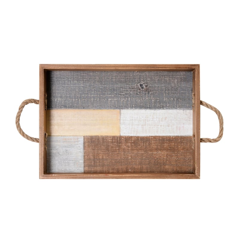 Elements Multi-Color Block Wood Tray, 16 Inch