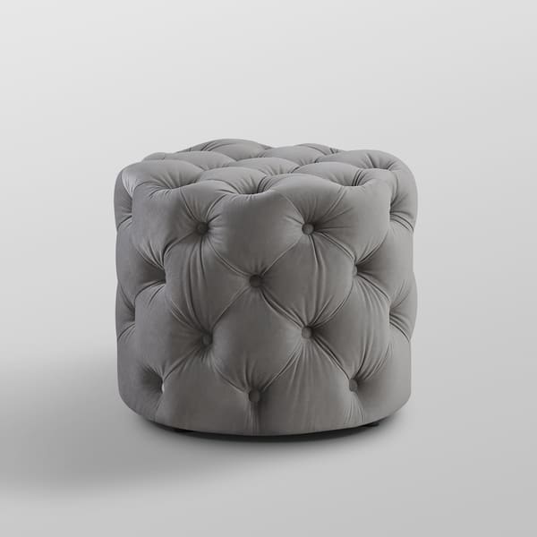 Silver Orchid Holm Velvet Or Linen Round Tufted Ottoman Overstock 27070246