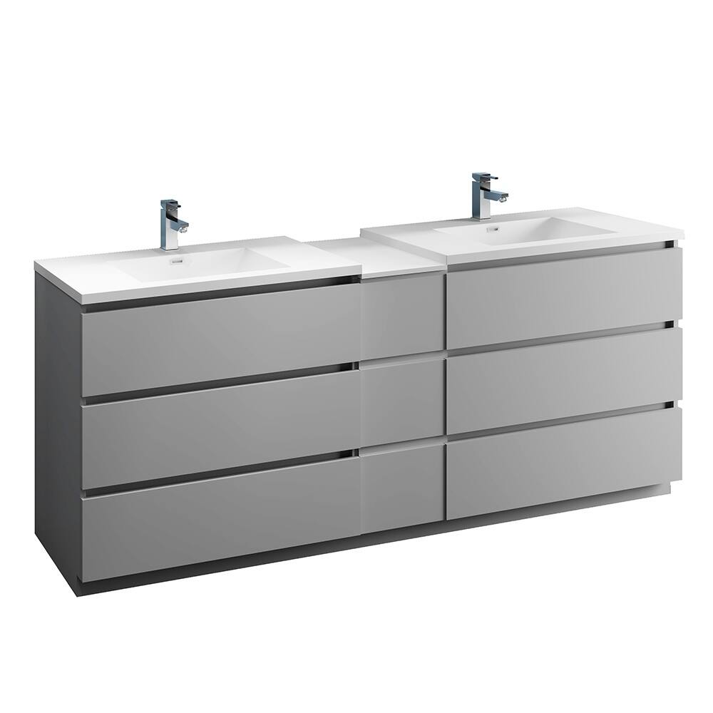 Fresca Lazzaro 84" Gray Free Standing Double Sink Modern Bathroom Cabinet w/ Integrated Sinks