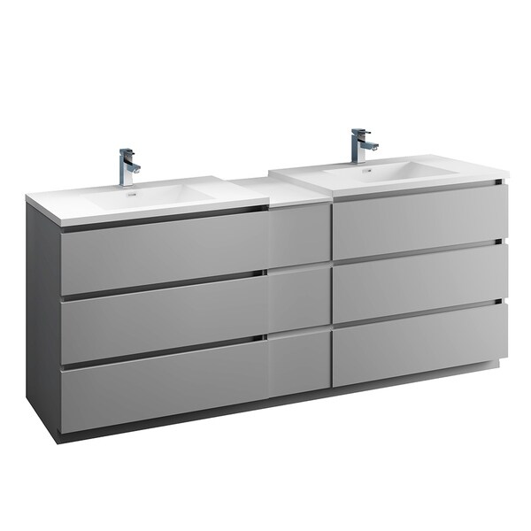 Fresca Lazzaro 84" Gray Free Standing Double Sink Modern Bathroom Cabinet w/ Integrated Sinks
