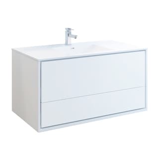 Fresca Catania 48" Glossy White Wall Hung Modern Bathroom Cabinet w/ Integrated Sink