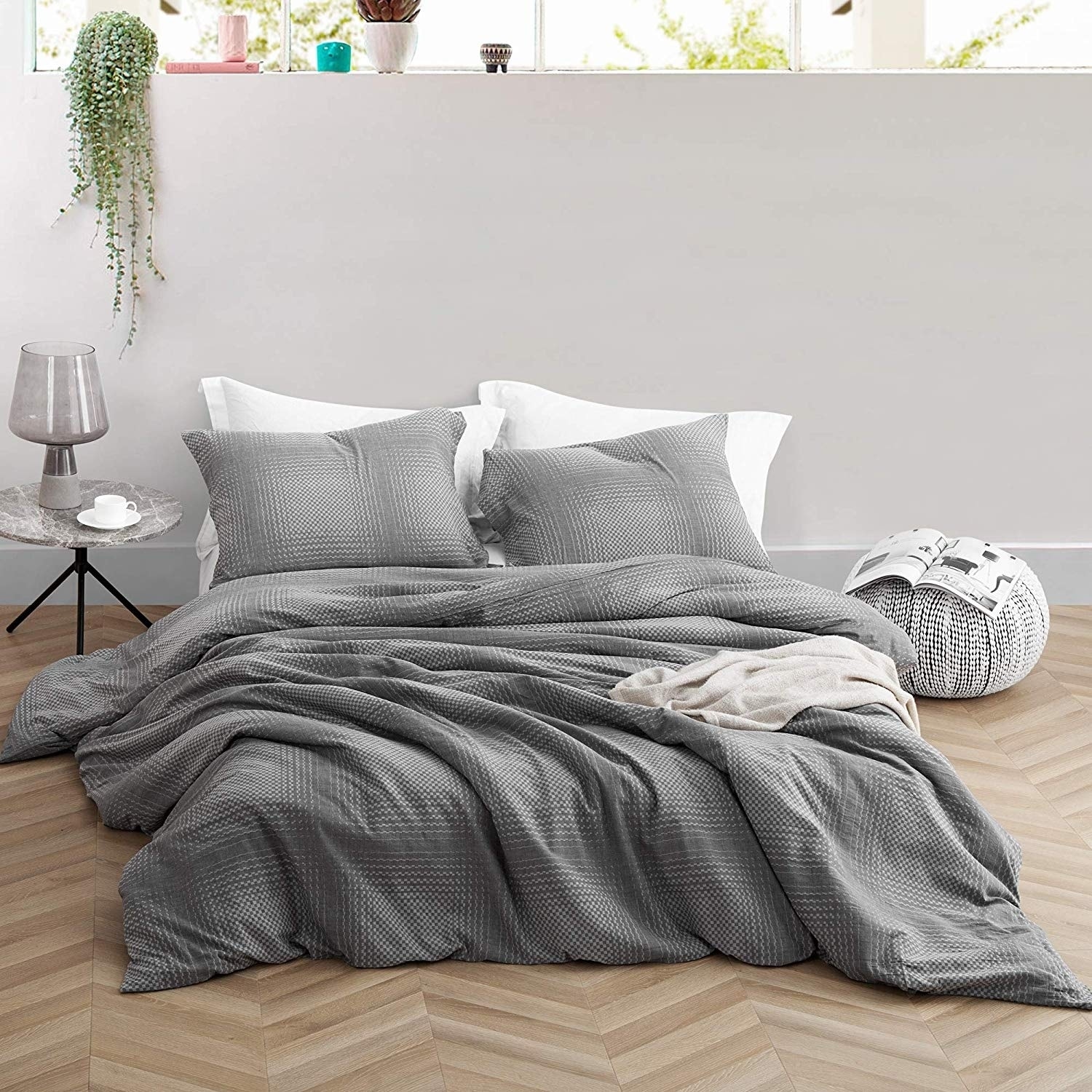Shop Gray Depths Oversized Duvet Cover 100 Yarn Dyed Cotton