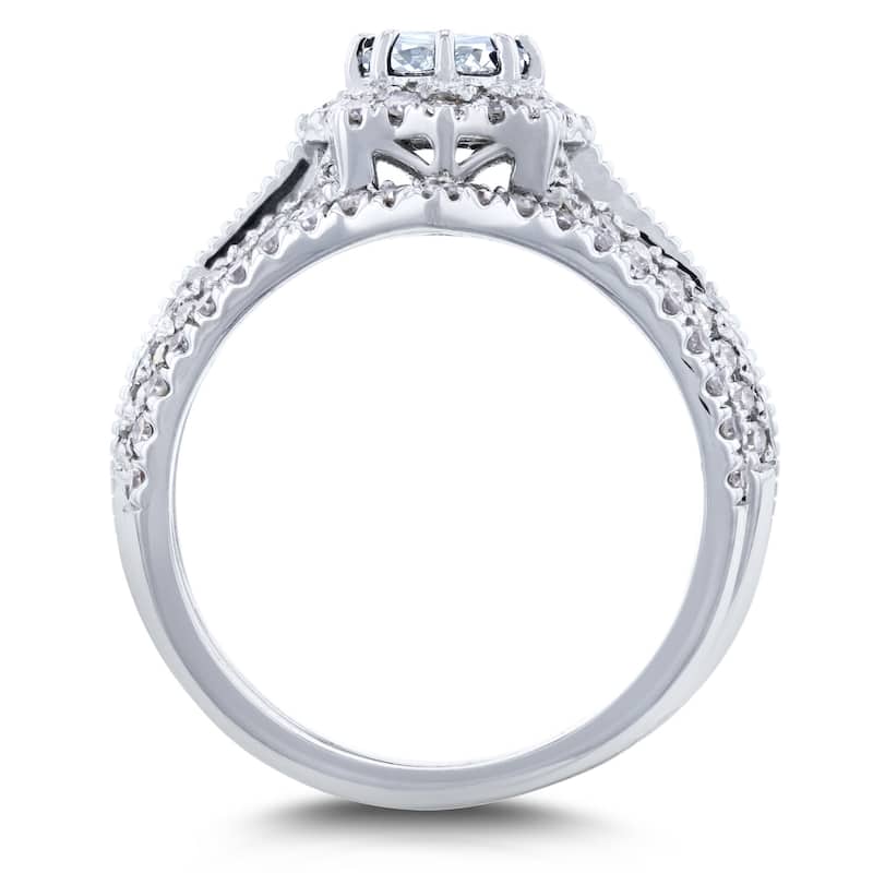 Annello by Kobelli 14k Gold 1ct TGW Star Halo Moissanite and Diamond Split Shank Vintage Fashion Bridal Rings Set