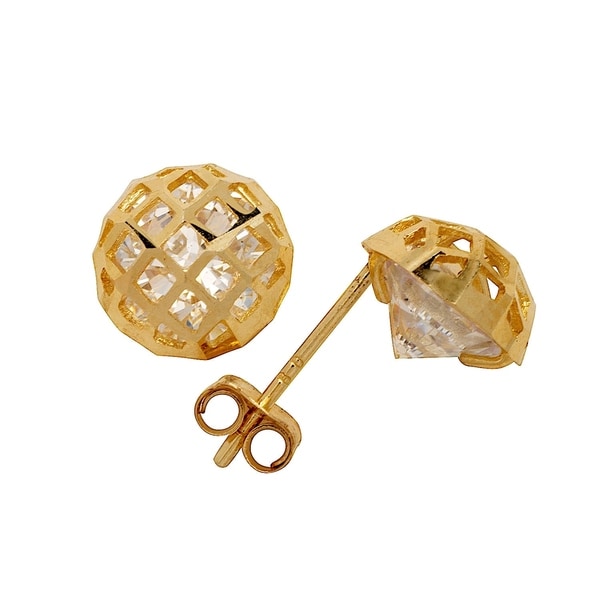 10k Yellow Gold Round CZ Stud Earring for Women and Girls