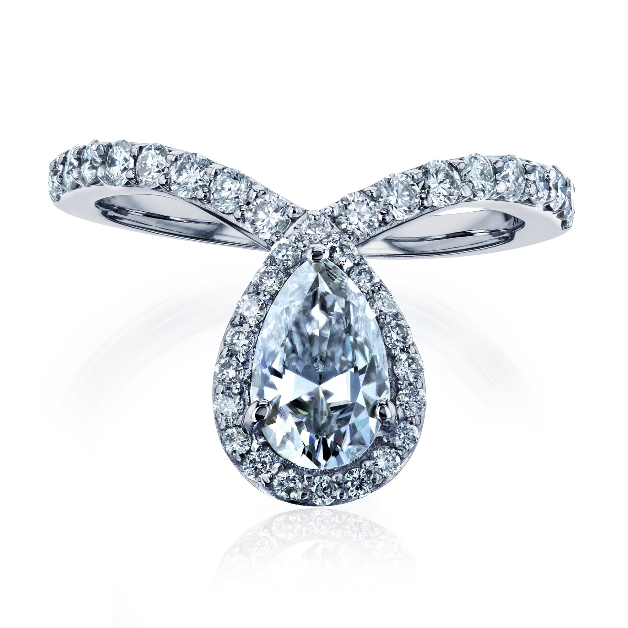 Annello By Kobelli 14k White Gold 1 2 5ct Tgw Pear Drop Moissanite And Diamond V Shape Ring On Sale Overstock 27078621