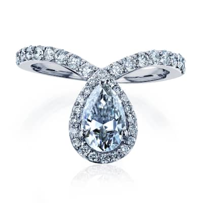 Annello by Kobelli 14k White Gold 1ct Pear Drop Moissanite and 1/2ct TDW Diamond Ring