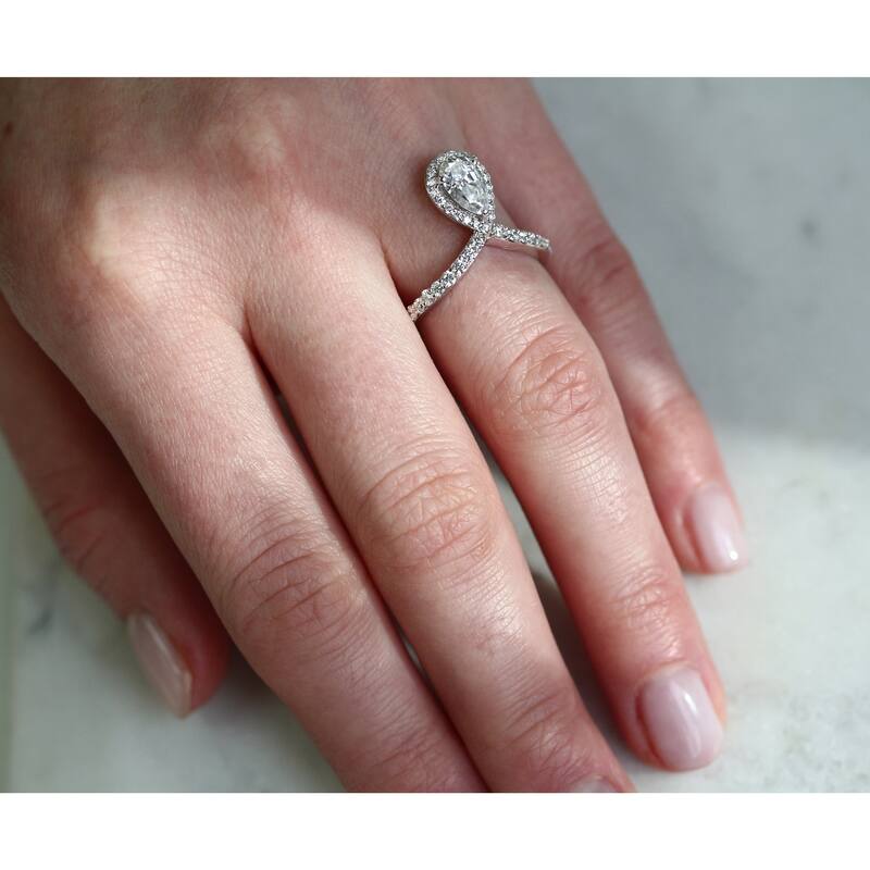 Annello by Kobelli 14k White Gold 1ct Pear Drop Moissanite and 1/2ct TDW Diamond Ring