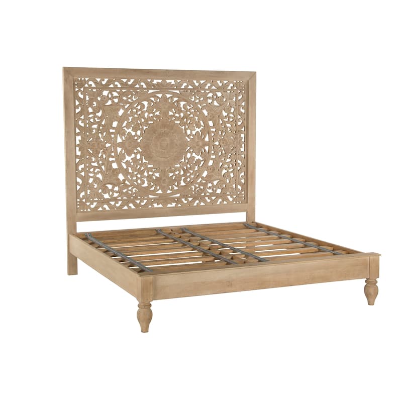 Haveli Whitewash Mango Wood Queen Bed