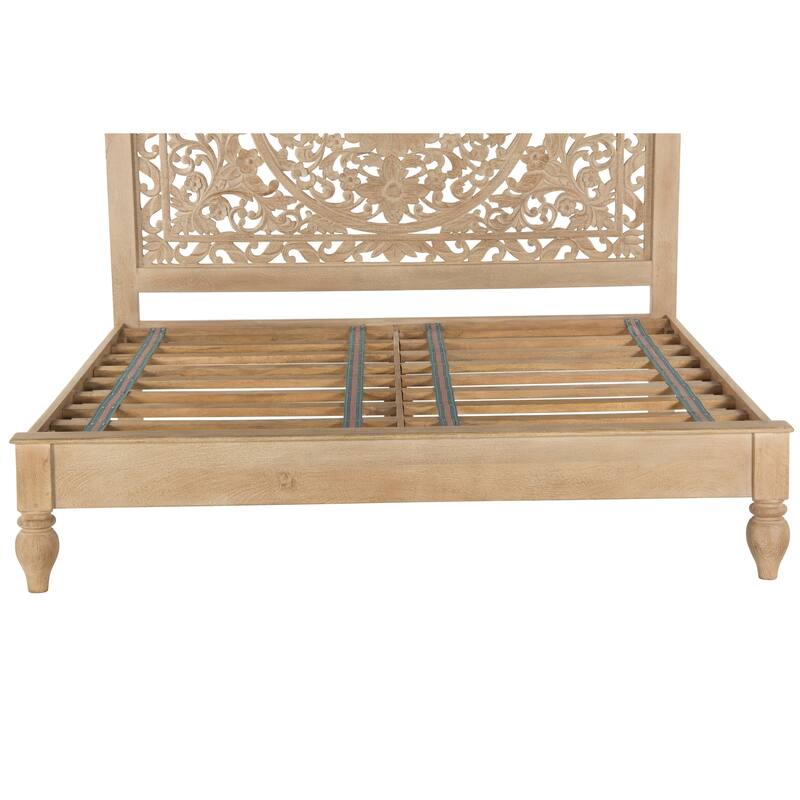 Haveli Whitewash Mango Wood Queen Bed