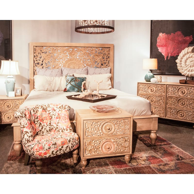 Haveli Whitewash Mango Wood Queen Bed