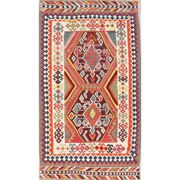 Kilim Geometric Hand Woven Wool Persian Area Rug - 7'5" x 4'4"