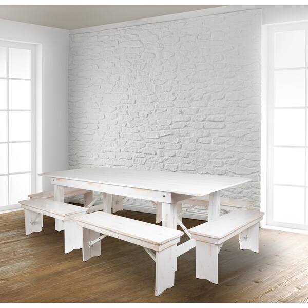 Shop 7 Piece Set 8 X 40 Antique Rustic Folding Farm Table And