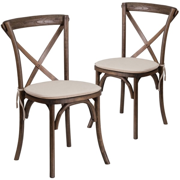 Shop 2PK Stackable Wood Cross Back Chair with Cushion Dining Room