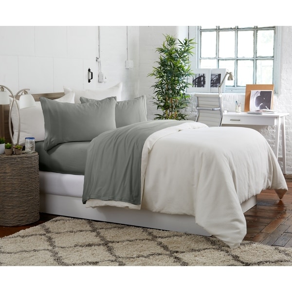 King Basics Heather Cotton Jersey Bed Sheet Set Dark Grey