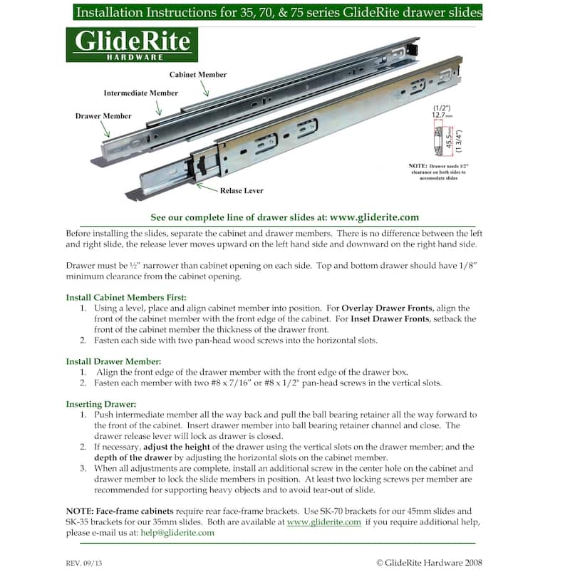 16 Inch Side Mount Soft Close Full Extension Drawer Slide (1 Pair)