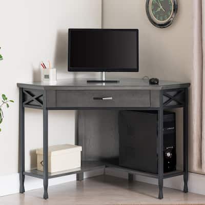 Grey Corner 1 Drawer Metal Computer/Writing Desk