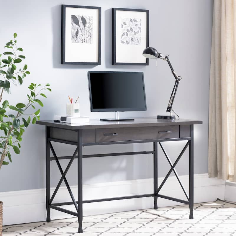Grey 1 Drawer Metal and Wood Writing/Computer Desk