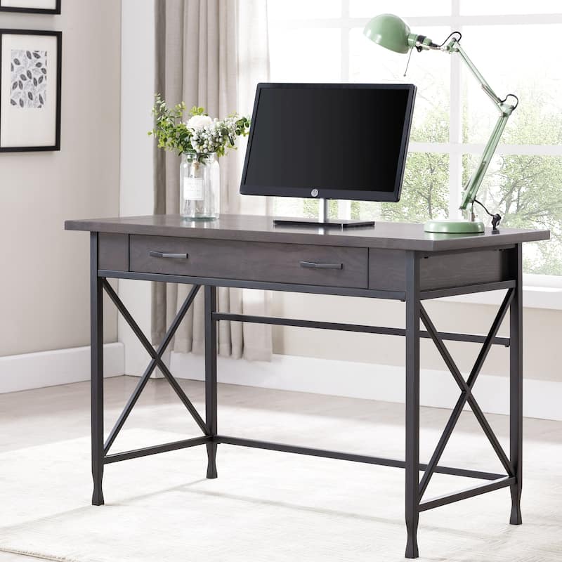 Grey 1 Drawer Metal and Wood Writing/Computer Desk