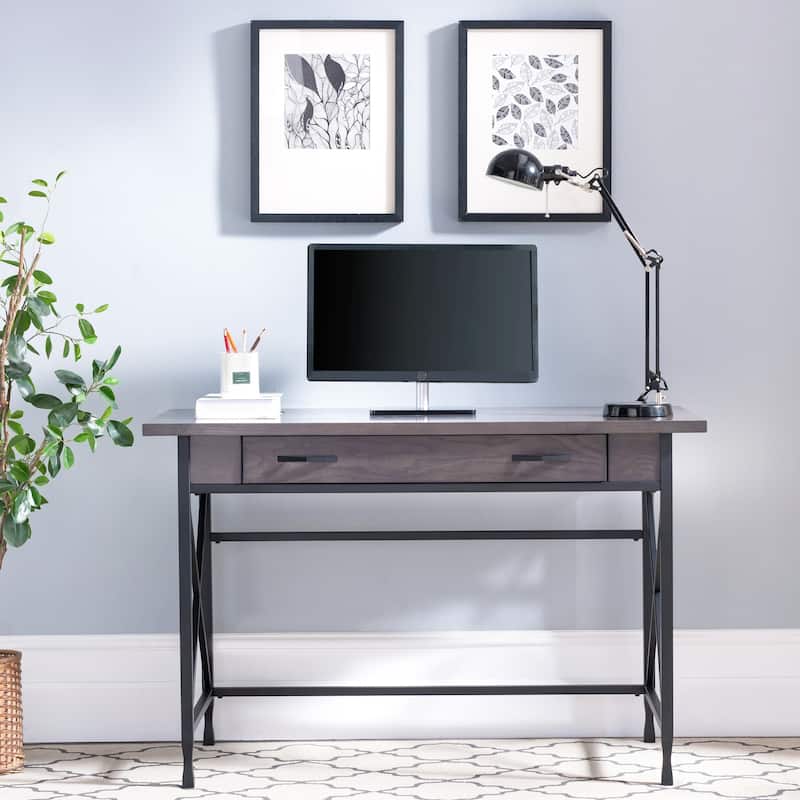 Grey 1 Drawer Metal and Wood Writing/Computer Desk