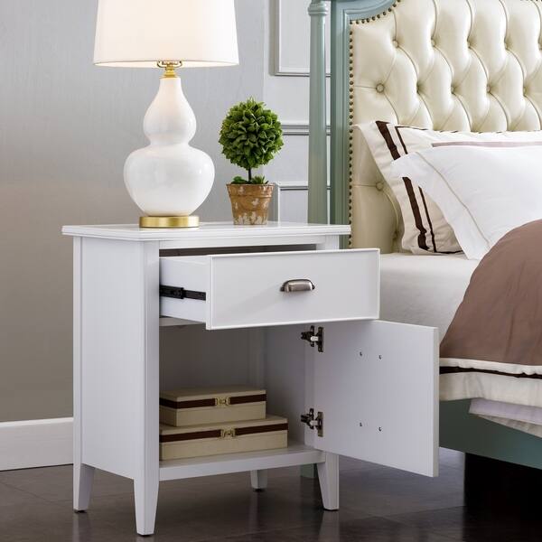 Shop Night Stand W Top Drawer Door And 2 Plug Electrical Outlet Overstock 27087295