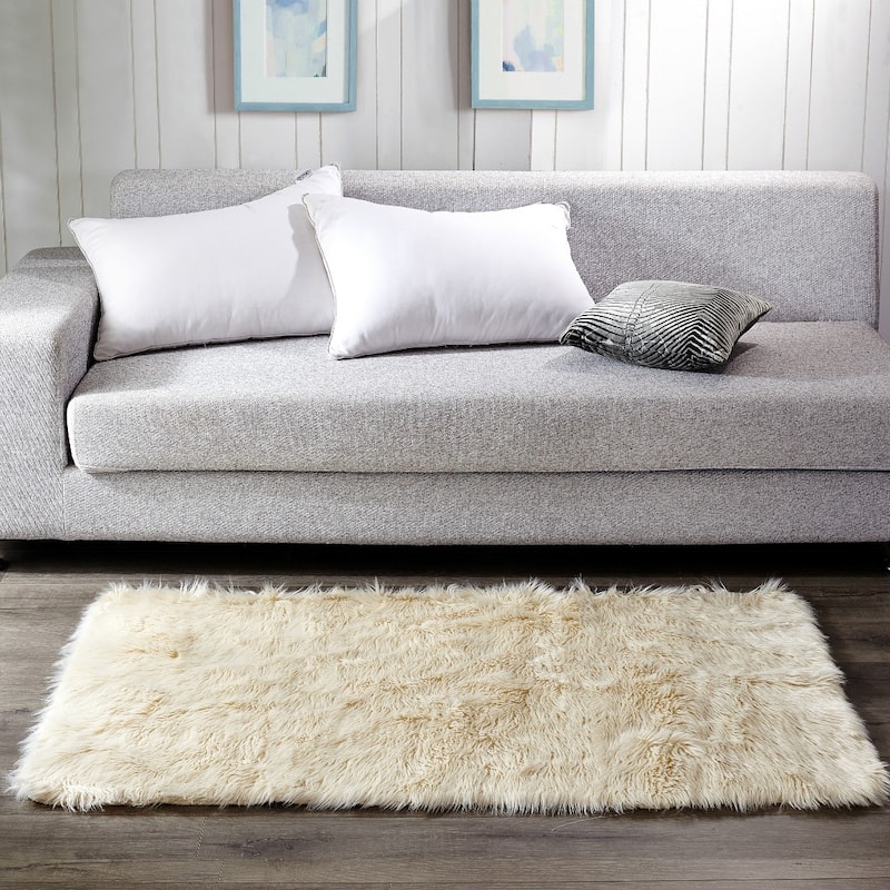 Serenta Shaggy Silky FauxFur Area Rug Carpet Floor Mat -3' x 5' - 3' x 5' - Ivory