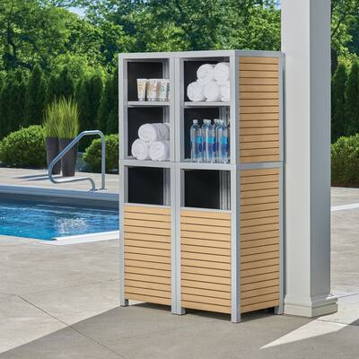 Oxford Garden Travira 4-piece Modular Valet Receptacle Bases with Hutch Set - Tekwood Natural