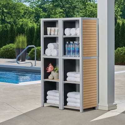 Oxford Garden Travira 4-piece Modular Valet Shelves Bases with Hutch Set - Tekwood Natural