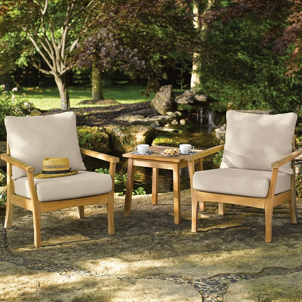 Oxfordoxford Garden Mera Siena 3 Piece Natural Shorea Club Chairs And Siena Table Chat Set Camel Cushions Natural Dailymail