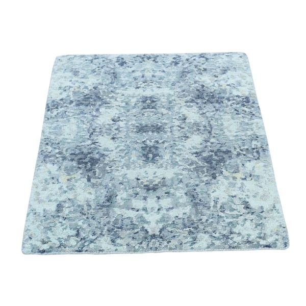 Shahbanu Rugs Hand-Knotted Wool And Silk Abstract Design Modern Oriental Rug (2'0" x 2'10") - 2'0" x 2'10"